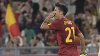 Selebrasil Paulo Dybala usai mencetak gol buat AS Roma ke gawang Monza dalam lanjutan Serie A 2022/2023, Rabu (31/8/2022). Itu adalah gol ke-100 sepanjang kariernya di Liga Italia.