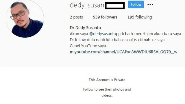 Laman akun Dedy Susanto. (Foto: Instagram Dedy Susanto)
