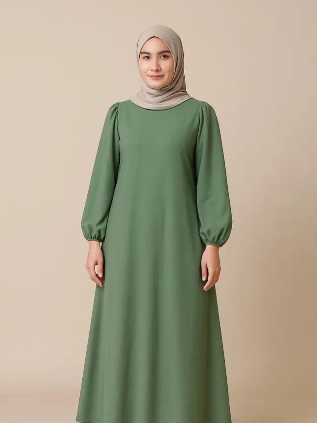 Gamis Polos A-Line dengan Lengan Puff (image by chatgpt)