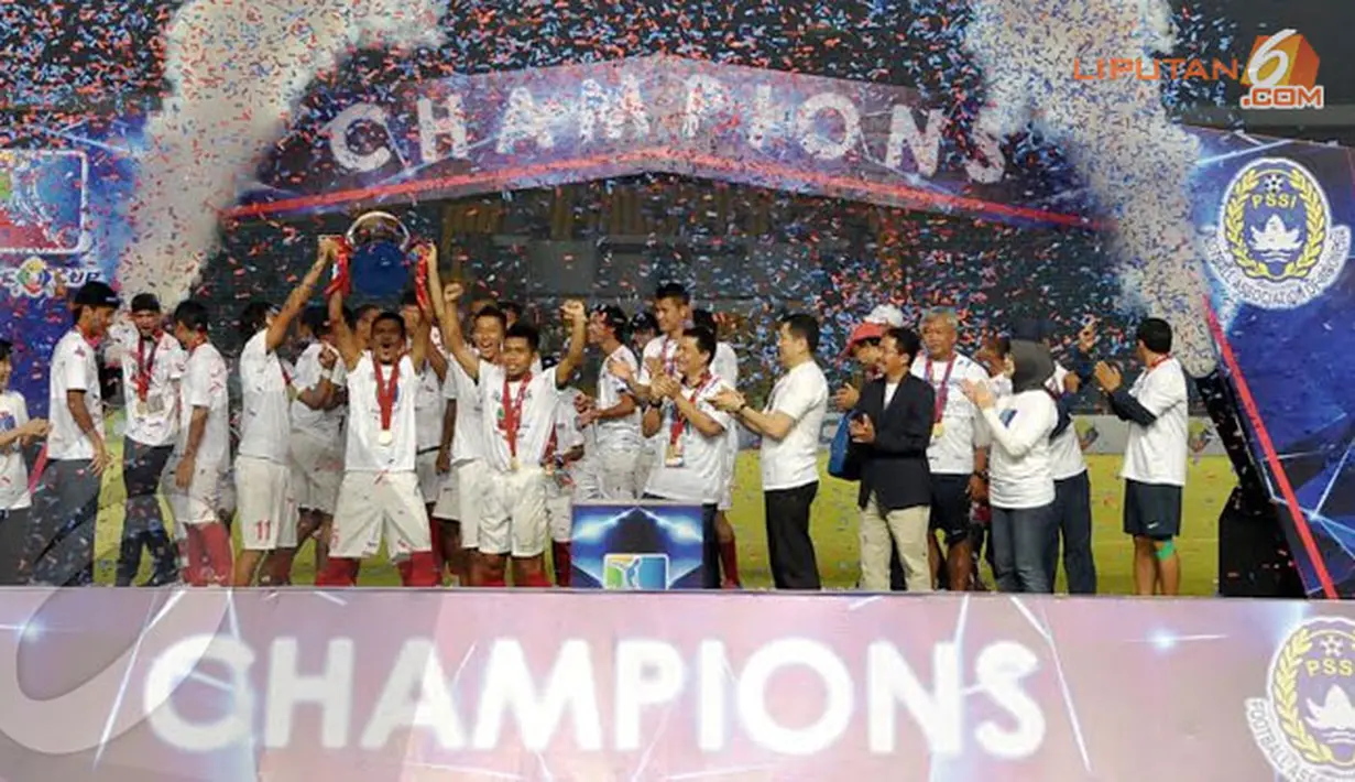 Timnas Indonesia U23 tampil menjadi juara setelah tidak terkalahkan dalam tiga kali pertandingandalam turnamen mini MNC Cup yang digelar di Stadion GBK Jakarta (Liputan6.com/Helmi Fithriansyah).
