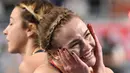 Senyum sumringah Marketa Stolova dari Republik Ceko saat perlombaan lari gawang 60m putri dalam Kejuaraan Atletik Indoor Eropa 2021 di Torun. (Foto: AFP/Sergei Gapon)