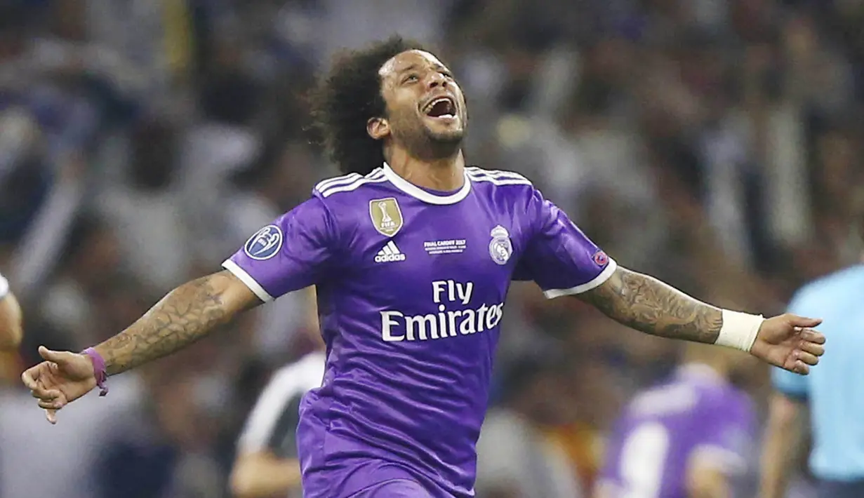 Marcelo - Pemain bertahan Real Madrid ini sudah memperoleh 46,3 juta followers di Instagramnya dan menjadi bek kiri dengan jumlah followers Instagram terbanyak di dunia. (AP/Dave Thompson)