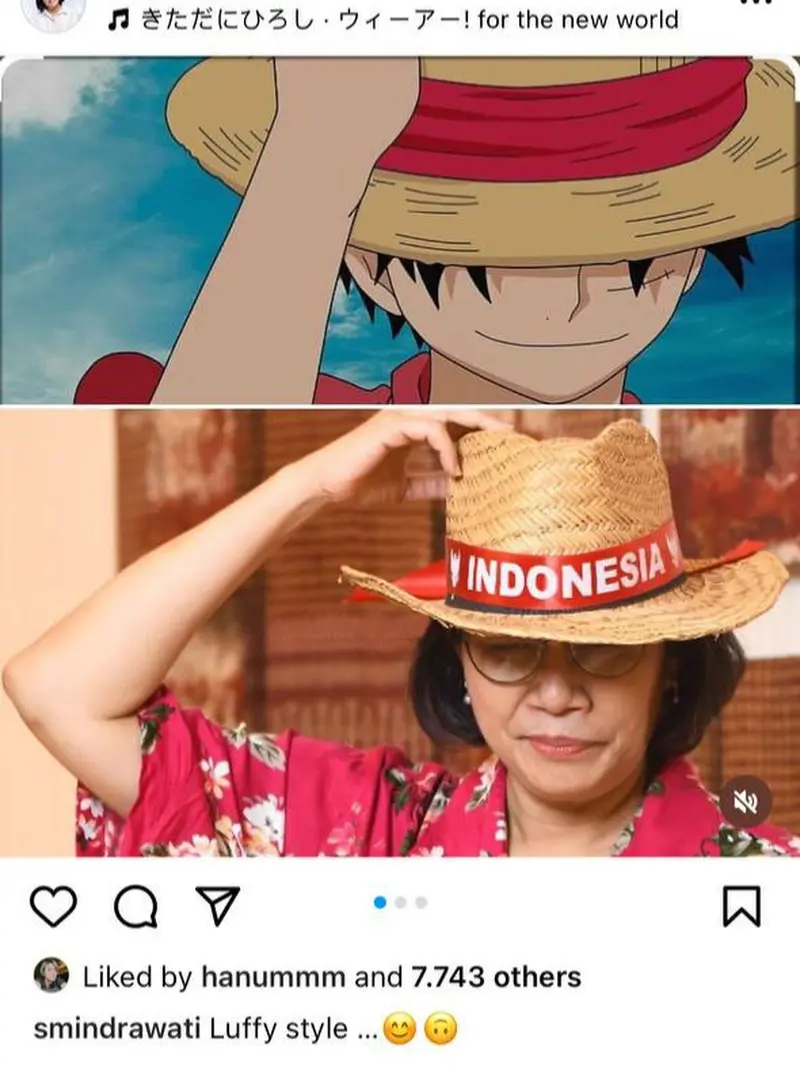 Sri Mulyani cosplay jadi Luffy, karakter bajak laut di anime One Piece