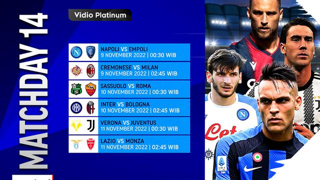Jadwal dan Live Streaming Liga Italia Matchday 14 di Vidio, 9-11 November 2022