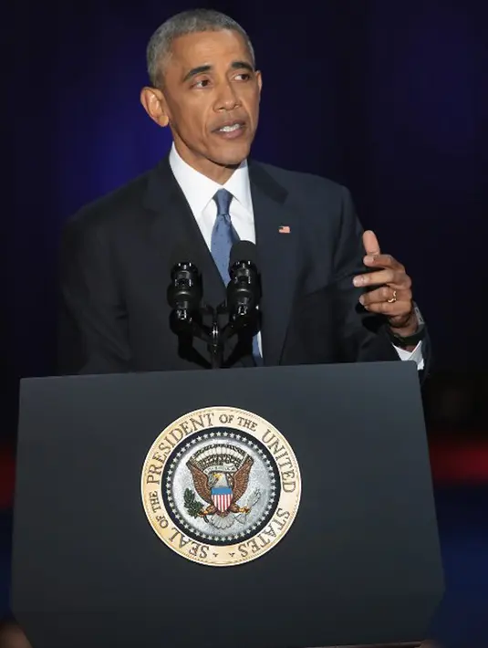 Pidato yang disampaikan Presiden Obama mengandung banyak makna tersirat di dalamnya. Bukan soal anti-Trump, melainkan harapan dan ajakan kepada warga Amerika untuk ke depannya. (AFP/Bintang.com)