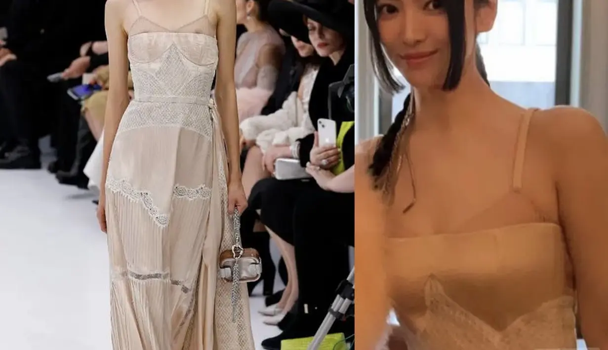 Busana Song Hye Kyo tersebut dari koleksi Fendi Spring/Summer 2023 Haute Couture look 19 seperti yang digunakan model di gambar tersebut. @songhyekyozone