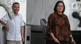 Menteri Keuangan Sri Mulyani (kanan) berjalan bersama Ketua Tim Gugus Tugas Sinkronisasi Prabowo-Gibran, Sufmi Dasco Ahmad (kiri) usai melakukan pertemuan tertutup di Kantor Kementerian Keuangan, Jakarta, Jumat (31/5/2024). (Liputan6.com/Angga Yuniar)