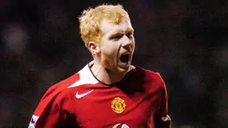 Paul Scholes berada di peringkat lima daftar pencetak gol terbanyak pada laga antara Manchester United dan City. Sepanjang berseragam United, Scholes mencetak tujuh gol ke gawang City. (AFP/Paul Barker)