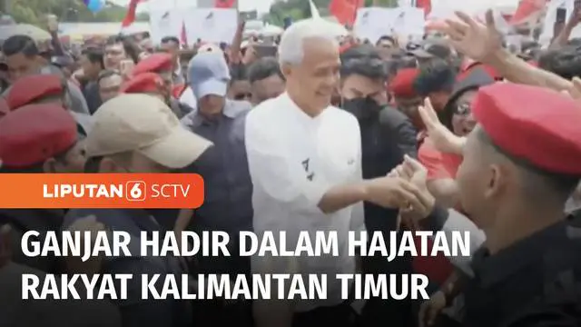 Calon Presiden nomor urut 3, Ganjar Pranowo berkampanye menghadiri Hajatan Rakyat di Balikpapan, Kalimantan Timur, Selasa siang. Dalam kampanyenya, Ganjar menargetkan kemenangan 65 persen suara di Kalimantan Timur.