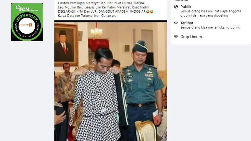 klaim Jokowi sedang mengukur baju karya Ivan Gunawan untuk menjadi juri Dangdut Akademi Indosiar.