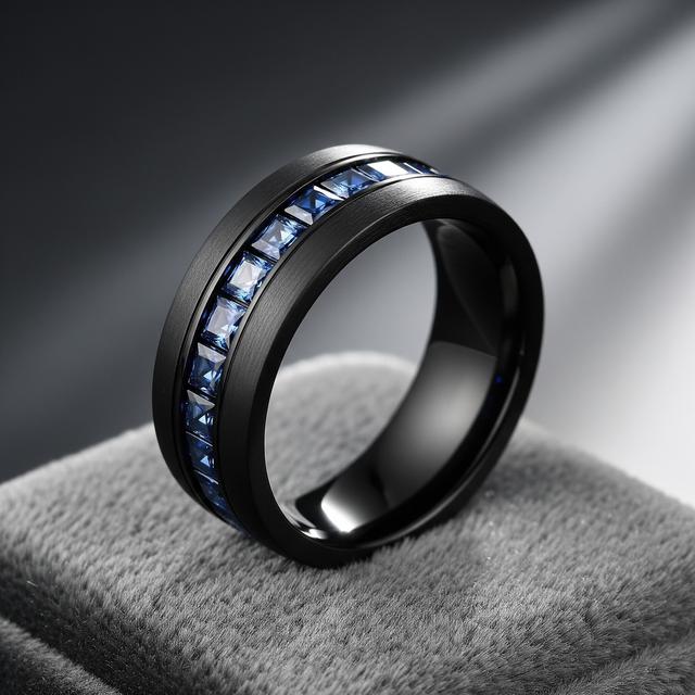 2. Cincin Hitam dengan Aksen Berlian atau Batu Permata Berwarna