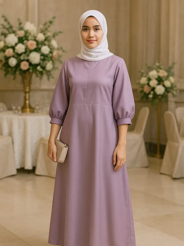 Gamis Hijab Ungu untuk Pesta hingga Kondangan (Foto: ChatGPT)