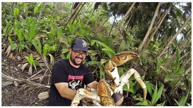 Bukannya melarikan diri karena takut, Mark justru mendekati hewan tersebut dan memberanikan diri untuk berfoto bersama sang kepiting.