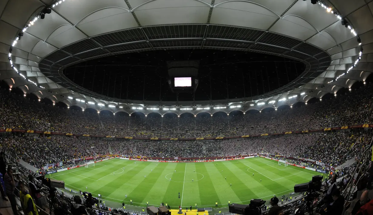 Dari segi konstruksi atap, National Arena dibangun sangat mirip dengan National Stadium Warsawa di Polandia. Di samping menggelar pertandingan sepak bola, kerap dijadikan tempat menggelar konser musik dunia. (AFP/Barbara Sax)