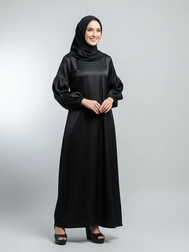 Model Gamis Hitam Kombinasi Brokat dan Satin/Ilustrasi ChatGPT