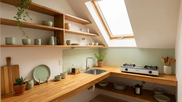 Dapur di Ruang dengan Langit-Langit Miring