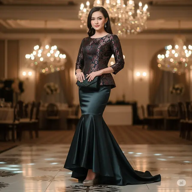 Dress Brokat Rok Mermaid + Aksen Satin