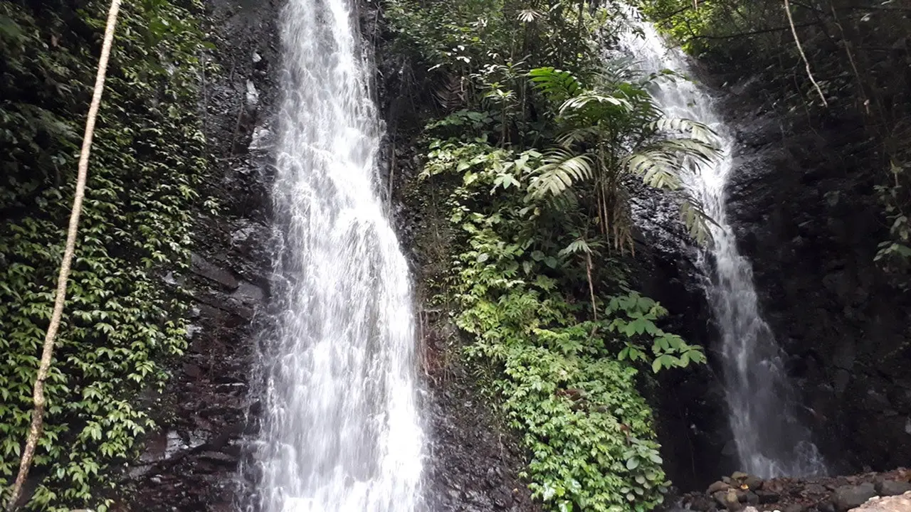Curug Bandung, sepasang terjun di Limbangan, Wanareja, Cilacap, Jawa Tengah. (Foto: Liputan6.com/Muhamad Ridlo)