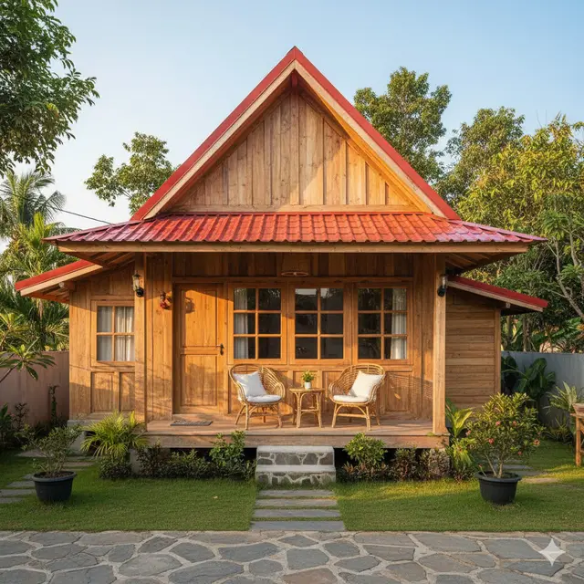 Model Rumah Ukuran Kecil di Lokasi Pedesaan yang Nyaman. Gemini