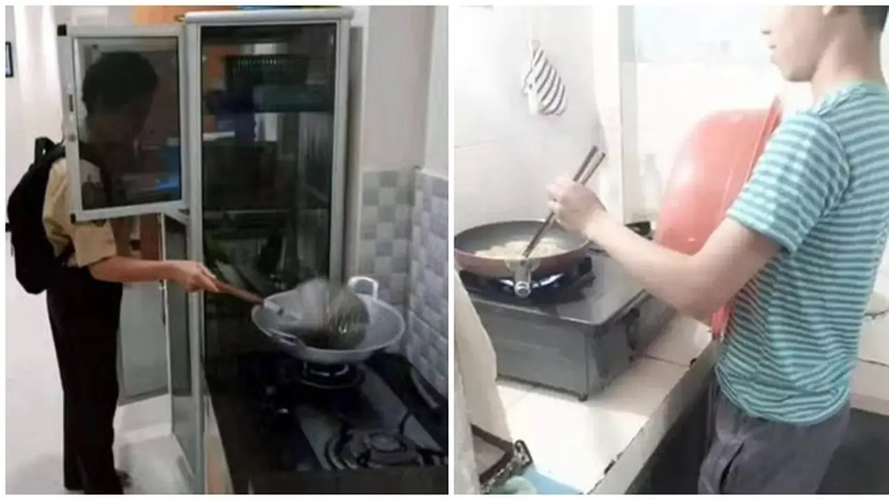 6 Aksi Nyeleneh Orang Takut Kena Cipratan Minyak ketika Masak Ini Kocak