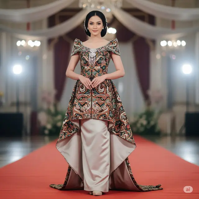 Contoh Model Brokat Dress Kombinasi Satin Gamis Tile Brokat Bertabur Payet & Satin. Foto: Gemini