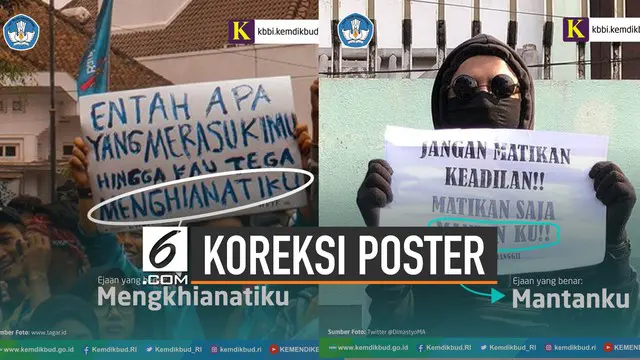 Kemendikbud melalui akun twitter resmi memberikan koreksi terhadap ejaan di poster yang dibawa mahasiswa saat demo tolak revisi Undang-Undang.