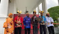 Majelis Rakyat Papua (MRP) bertemu Presiden Jokowi di Istana Kepresidenan, Rabu (12/6/2024). MRP meminta Jokowi membangun Istana Negara di Papua. (Liputan6.com/Lizsa Egeham)