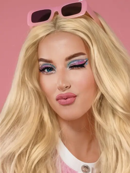 Pulasan warna lipstik merah muda yang lembut seakan menyempurnakan makeup Tasya Farasya yang bak Barbie ini. Foto: Instagram.