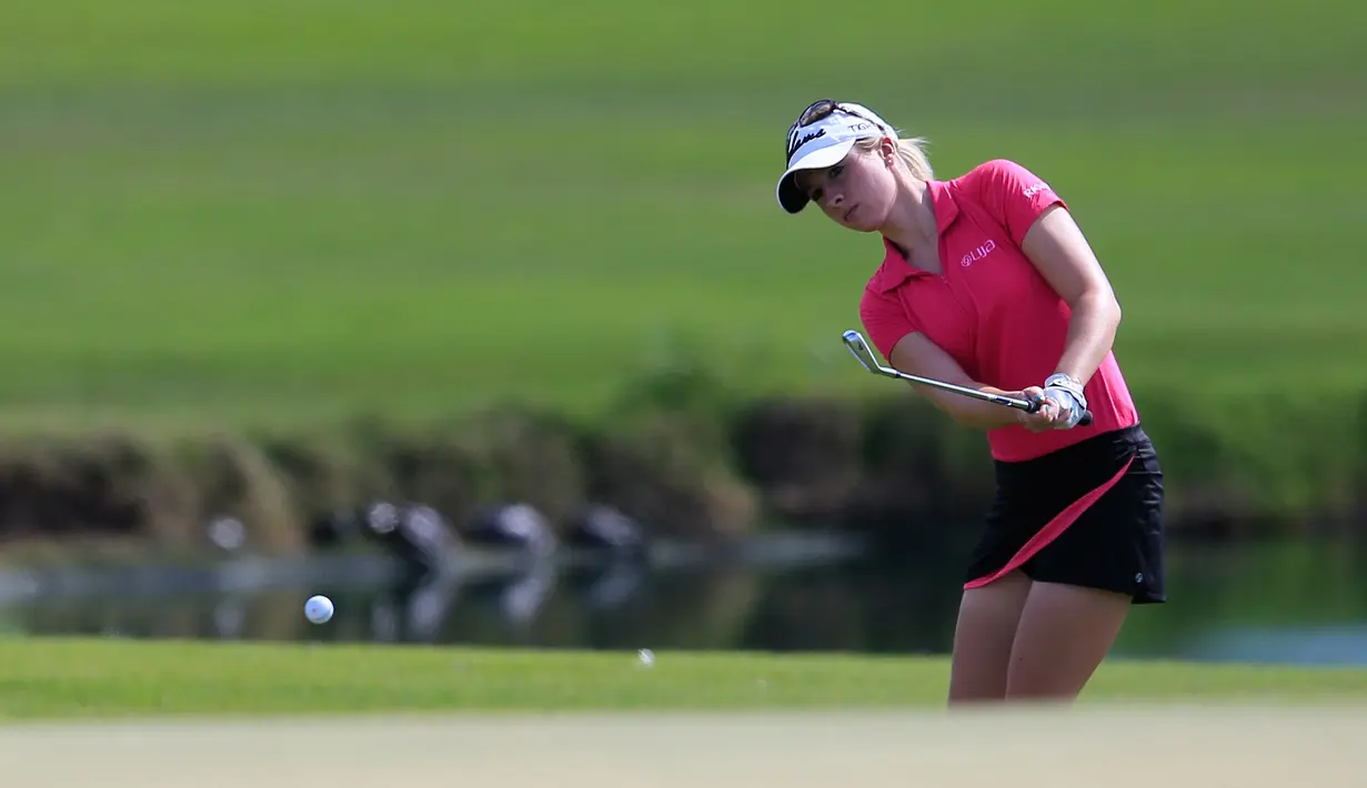 Jodi Ewart Shadoff mengenal golf dari kakeknya yang sekaligus sebagai pelatih pertamanya. (Rob Carr/Getty Images/AFP)
