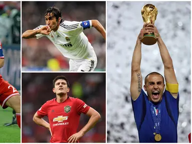Berikut ini para pesepak bola top dunia yang pernah menjadi anak gawang. Diantaranya ada Fabio Cannavaro, Harry Maguire dan Pep Guardiola. (Foto Kolase AFP)