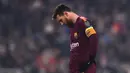 Ekspresi Lionel Messi saat melawan Juentus pada laga grup D Liga Champions di Allianz Stadium, Turin, (22/11/2017). Barcelona dan Juventus bermain imbang 0-0. (AFP/Marco Bertorello)