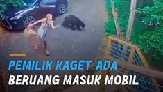 Perempuan itu lari ketakutan hingga barang bawaannya jatuh berserakan.