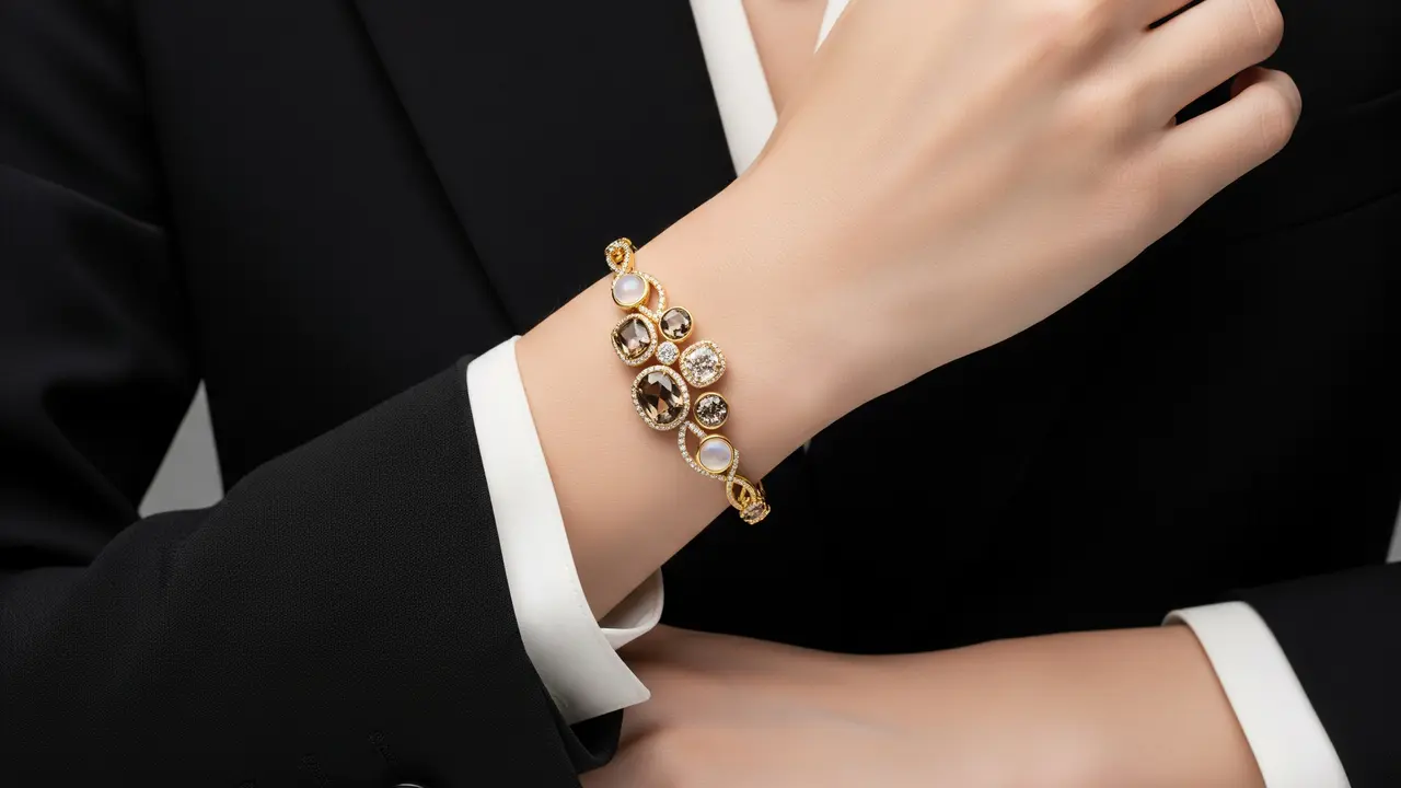 Model Gelang Emas Kombinasi Batu Permata untuk Ibu Pejabat