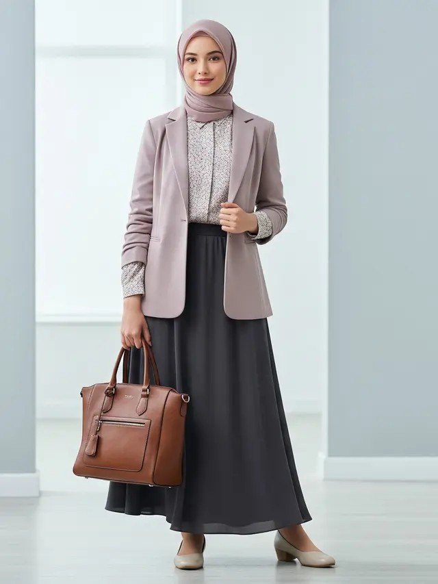 Inspirasi Padu Padan Wanita: Blazer Muslim dan Rok Panjang