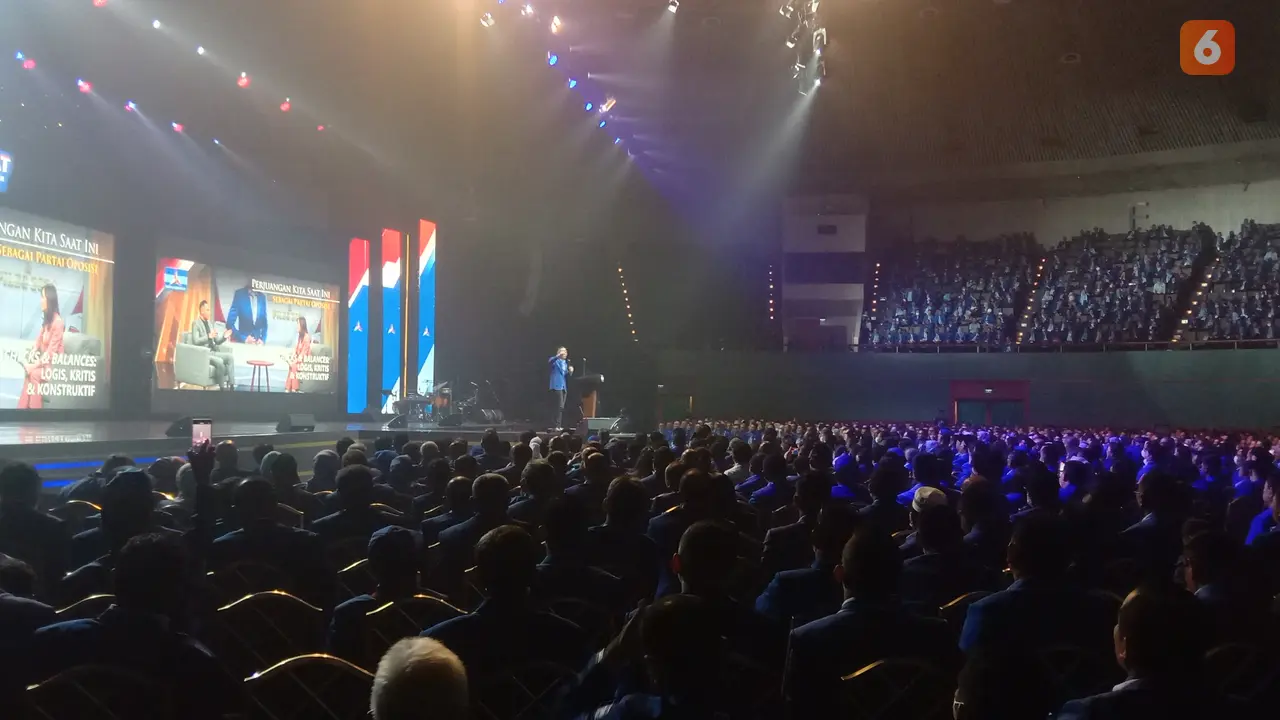 Ketua Umum Demokrat, AHY, Saat Membuka Rapimnas Di Jakarta. (Kamis, 15/09/2022). (Yandhi Deslatama/Liputan6.com).