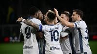Inter Milan memetik kemenangan empat gol tanpa balas atas Lecce pada laga pekan ke-22 Serie A di Stadio Ettore Giardiniero - Via del Mare, Lecce, Senin (27/01/2024) dini hari WIB. (AFP/Filippo MONTEFORTE)
