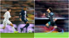 Pemain Paris Saint-Germain, Kylian Mbappe, dinobatkan sebagai pemain tercepat di dunia. Kecepatan Mbappe menjadi keunggulan yang membuatnya dianggap sebagai salah satu striker top Eropa. Berikut Kylian Mbappe dan 6 pemain tercepat di dunia. (kolase foto AFP)