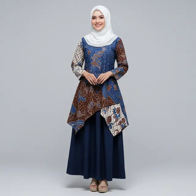 Model Atasan Batik Wanita Elegan Dipadu Dengan Rok Polos Tren 2025/Ilustrasi AI