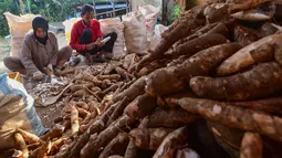 Pekerja mengolah singkong di sentra pengolahan bahan baku makanan ringan di Ciampea, Kabupaten Bogor, Jawa Barat, Minggu (26/7/2026). (KLY/ Arie Basuki)