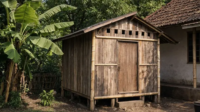 Gudang Rangka Bambu Berdinding Papan