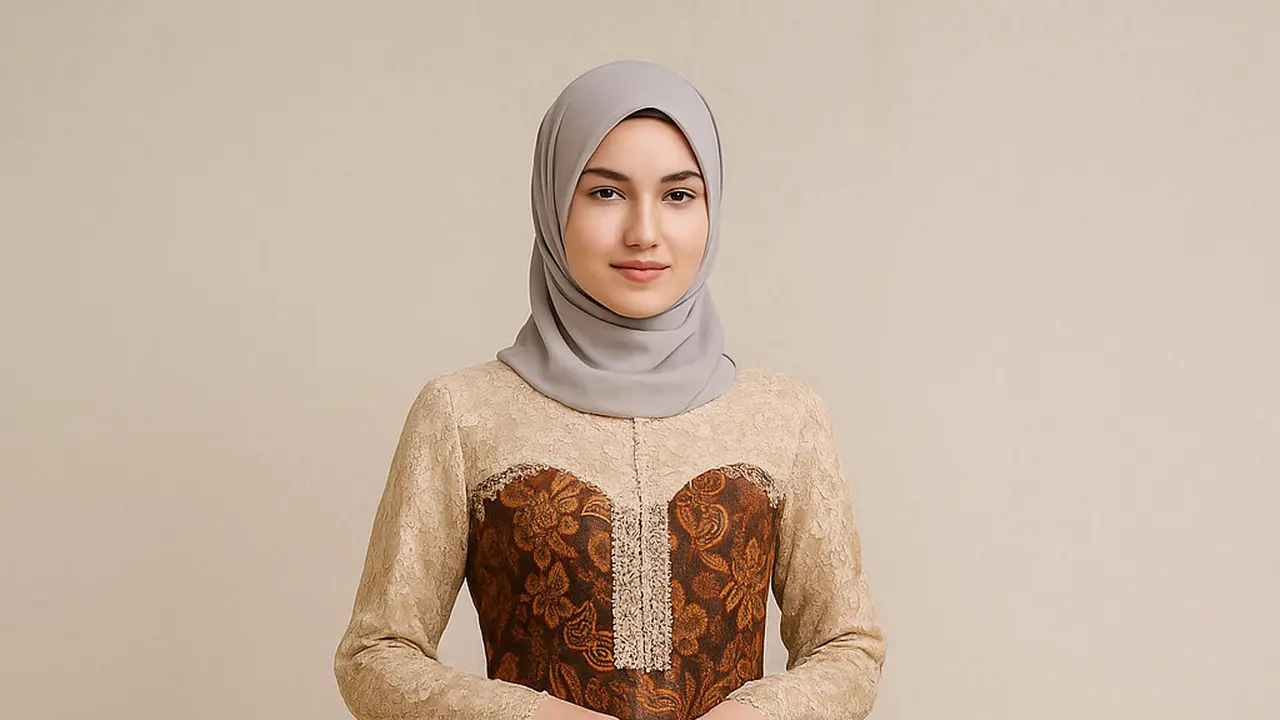 Ilustrasi Model Baju Batik Syar’i Sutra Kombinasi Brokat (Sumber: ChatGPT)