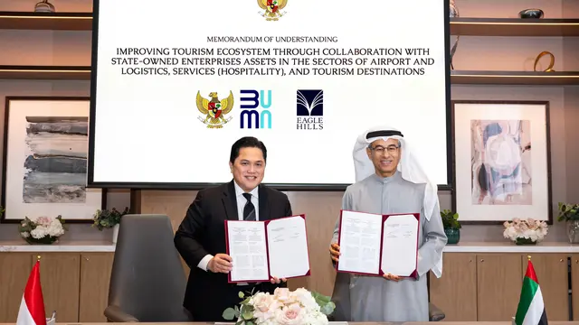 Penandatanganan Nota Kesepahaman (MoU) antara Erick dan Chairman Eagle Hills, Mohamed Ali Rashed Alabbar. (Foto: Istimewa)