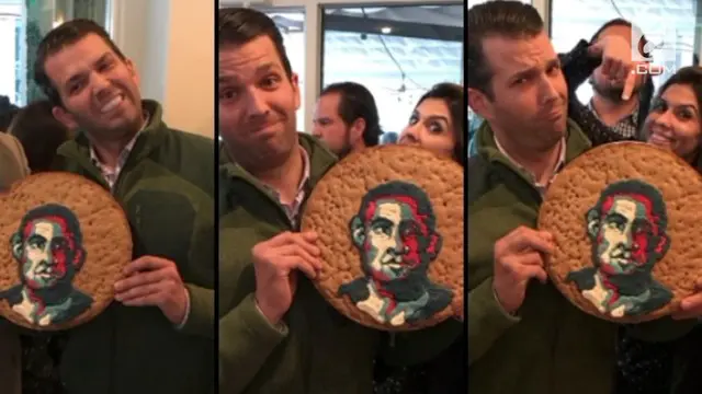 Anak Presiden Trump menjadi pembicaraan warganet setelah mengunggah foto dirinya dengan kue bergambar muka Barack Obama.