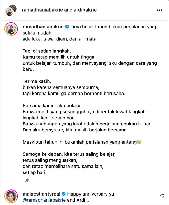 Nia Ramadhani rayakan 15 tahun pernikahan, ungkap perjuangan tak mudah mempertahankan rumah tangga