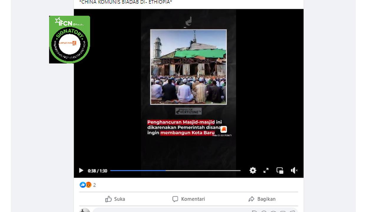 Tangkapan layar klaim video China menghancurkan masjid di Ethiopia