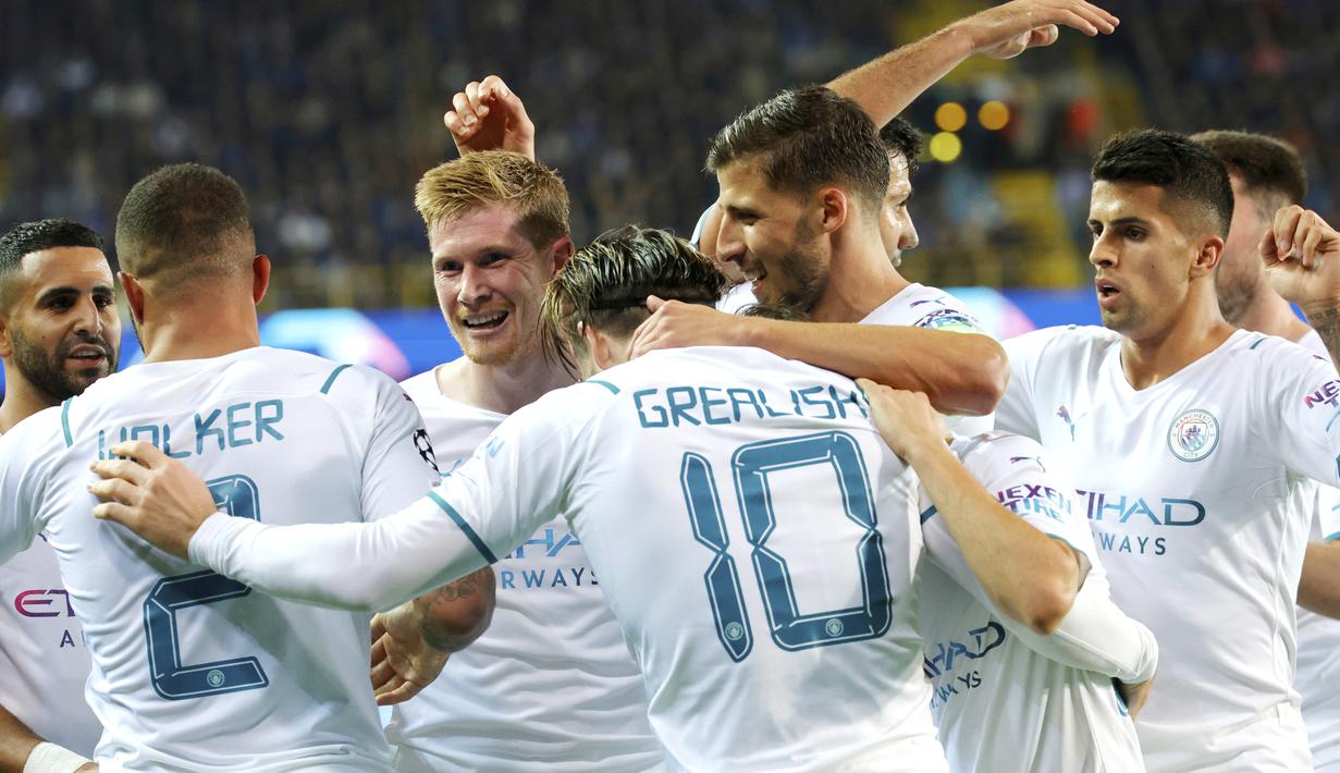 Kemenangan ini membuat City untuk sementara menjadi pemuncak klasemen Grup A dengan raihan enam angka, sementara Brugge berada di peringkat tiga dengan koleksi empat angka. (AP//Olivier Matthys)