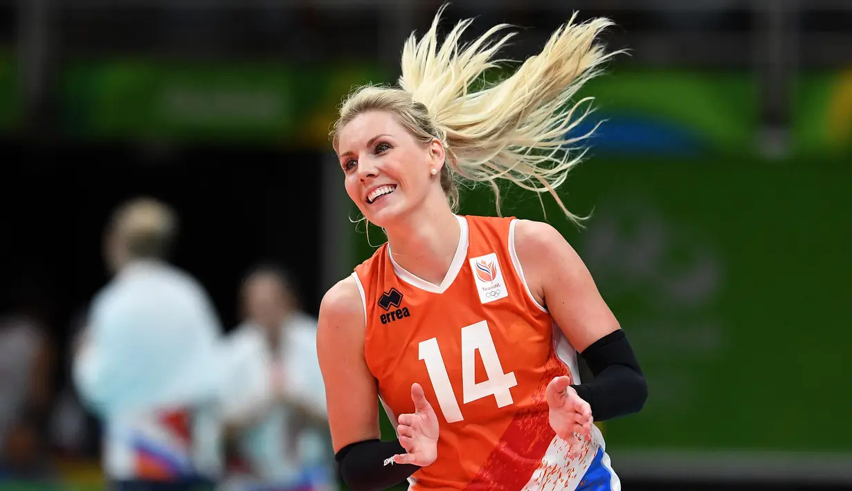 Laura Dijkema adalah atlet bola voli Belanda yang ikut pada gelaran Olimpiade Rio 2016 di Brasil. (AFP/Pedro Ugarte)