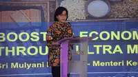 Menteri Keuangan Sri Mulyani Indrawati dalam keynote speechnya di BRI Microfinance Outlook 2022 (Kamis, 10/02/2022).