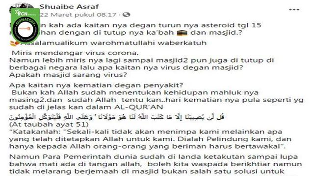 Cek Fakta Tidak Ada Kaitan Corona Covid 19 Asteroid Dan Ditutupnya Masjid Cek Fakta Liputan6 Com