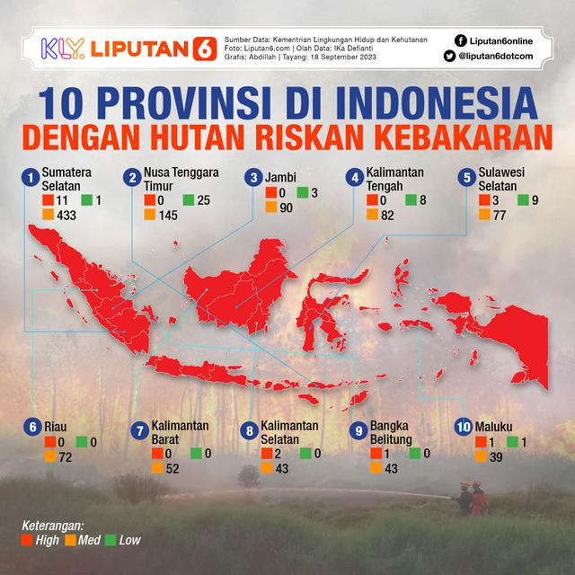 INFOGRAFIS JOURNAL_ 10 Provinsi di Indonesia dengan Hutan Riskan Kebakaran (Liputan6.com/Abdillah)